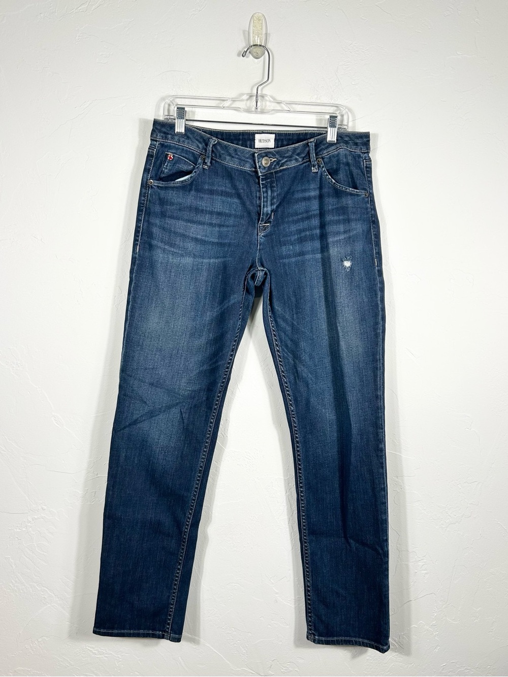 Hudson Jeans Size 31 Medium Dark Wash Distressed Straight Leg Premium Jeans